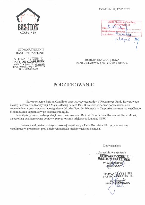 Podziękowania od Stowarzyszenia Bastion