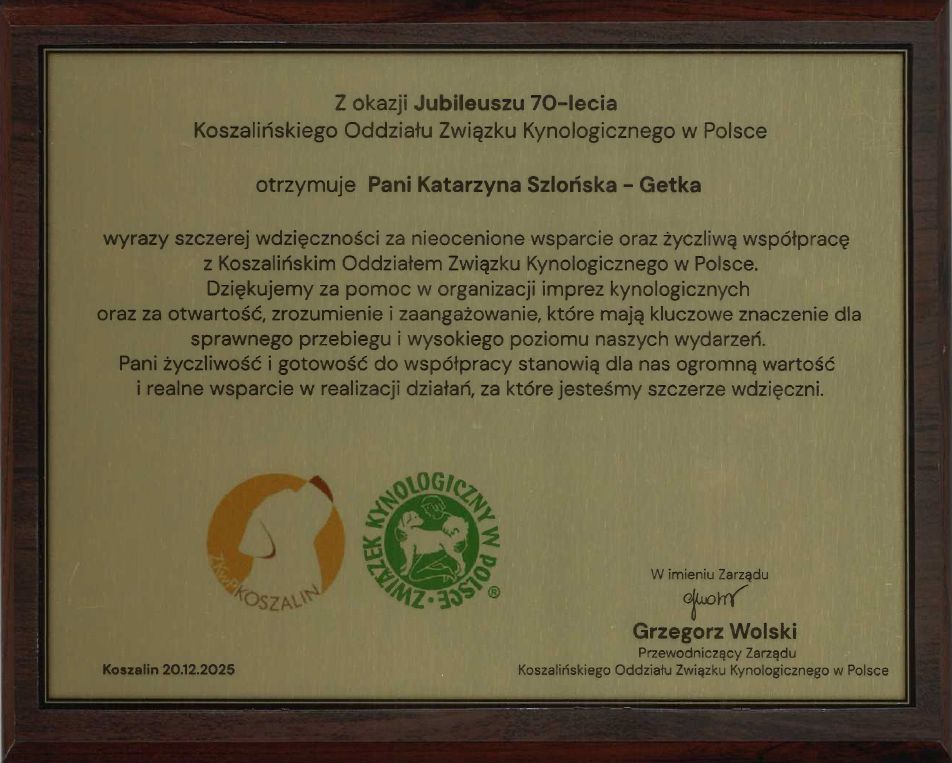 Podziękowania od Koszalińskiego Związku Krynologicznego