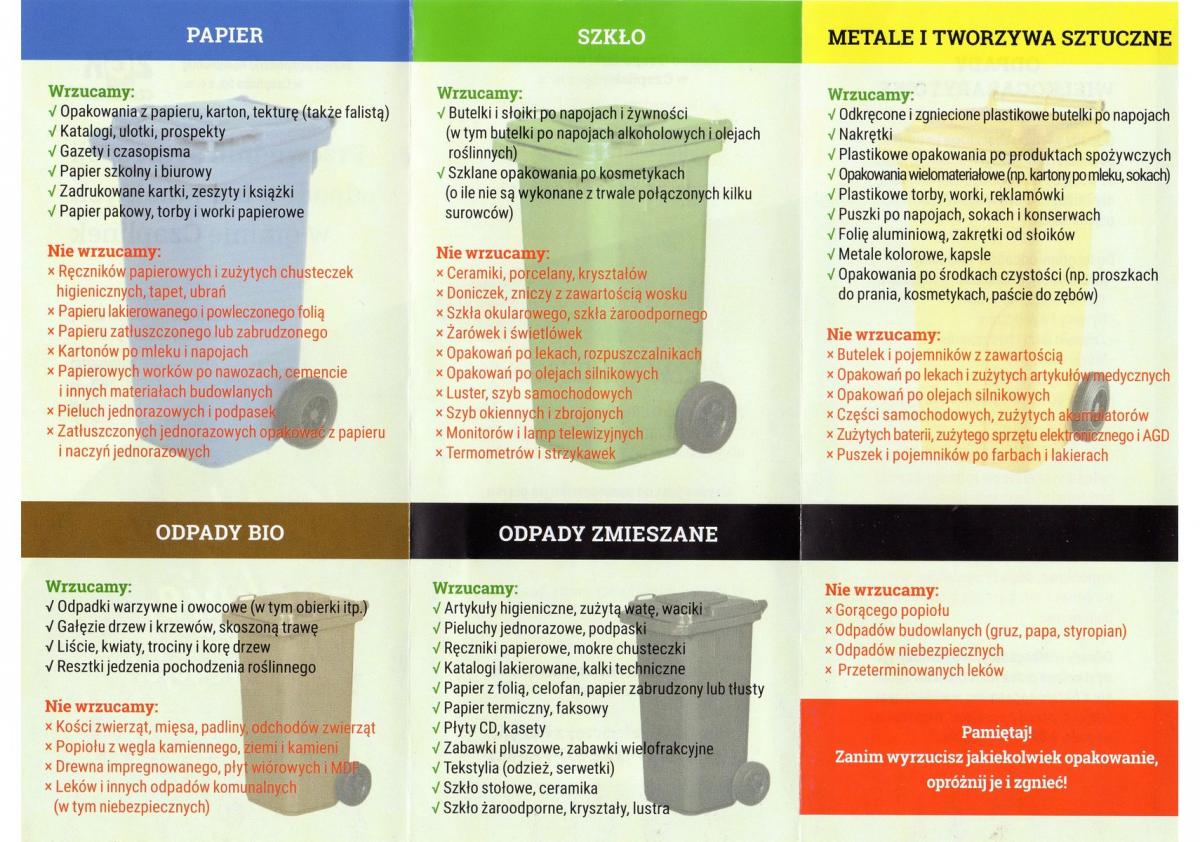 ulotka dotycząca segregacji śmieci