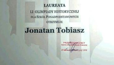 Jonatan Tobiasz laureatem 51. Olimpiady Historycznej – sukces ucznia Zespołu Szkół w Czaplinku