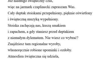 Rozstrzygnięcie Konkursu na Rymowane zaproszenie na świąteczny jarmark