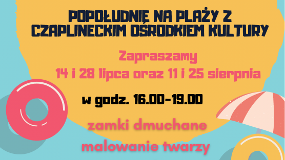 Informacja o atrakcjach przygotowanych przez CzOK na plaży w Czaplinku.