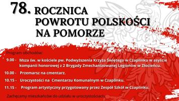 Plakat informacyjny -78.Rocznica Powrot.u Polskości na Pomorze.
