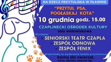Plakat-koncert na rzecz Przytuliska dla zwierząt w Pławnie. 