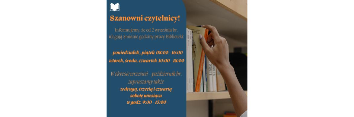 Zmiana godzin pracy Gminnej Biblioteki Publicznej w Czaplinku