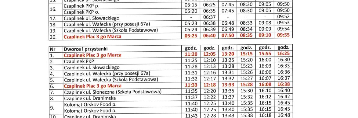 Rozkład jazdy publicznego transportu publicznego