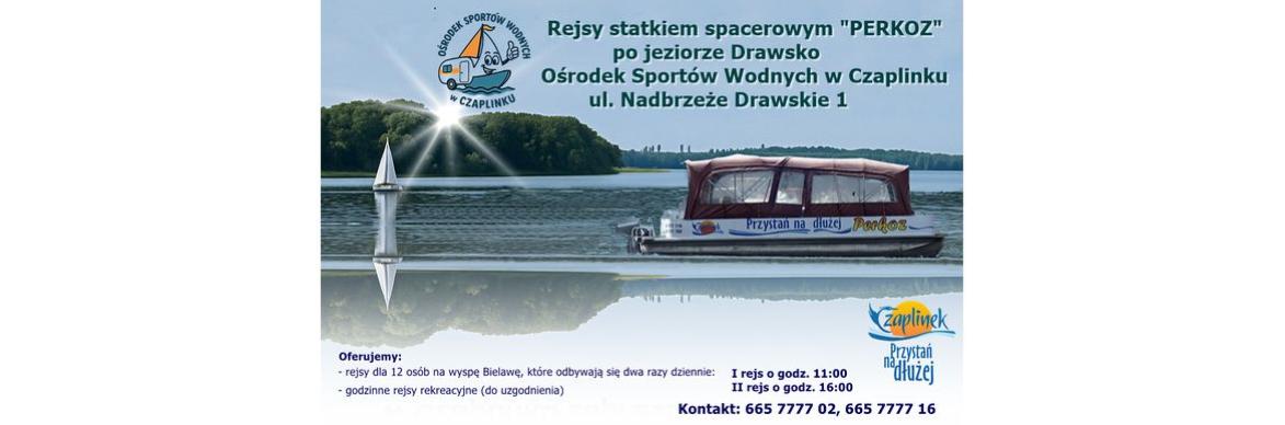 Rejsy statkiem „Perkoz” po Jeziorze Drawsko