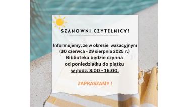 ZMIANA GODZIN PRACY BIBLIOTEKI
