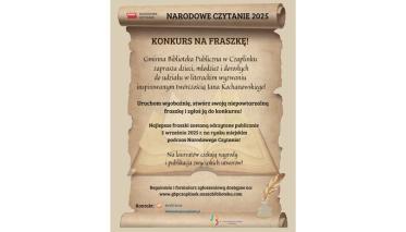 "KOCHANOWSKI 2.0 - FRASZKA W NOWYM WYDANIU" KONKURS LITERACKI NA FRASZKĘ Z OKAZJI NARODOWEGO CZYTANIA